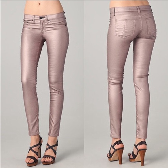 rag & bone Denim - RAG & BONE Zipper Capri coated Jeans Rose Metallic